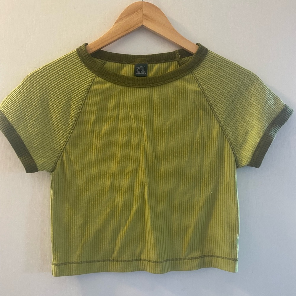 Green Ribbed Short Sleeve Top